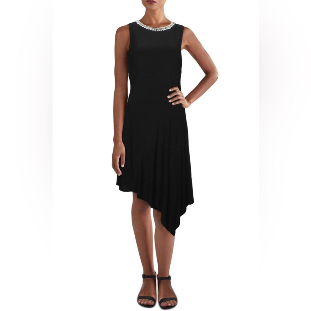 MSK Womens Embellished Asymmetrical Dress, Black, NWT
